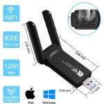 WiFi Adapter 1200Mbps USB Wireless Network Adapter Dual Band 5GHz & 2.4GHz with High Gain Antennas WiFi Dongle for PC/Desktop